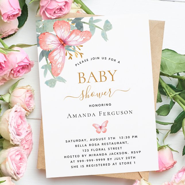 Butterfly rose gold girl luxury Baby Shower Invitation (Creator Uploaded)