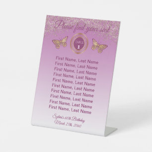 Butterfly & Rose Gold Glitter Table Number Sign 
