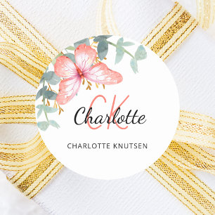 Butterfly rose gold peach greenery thank you classic round sticker