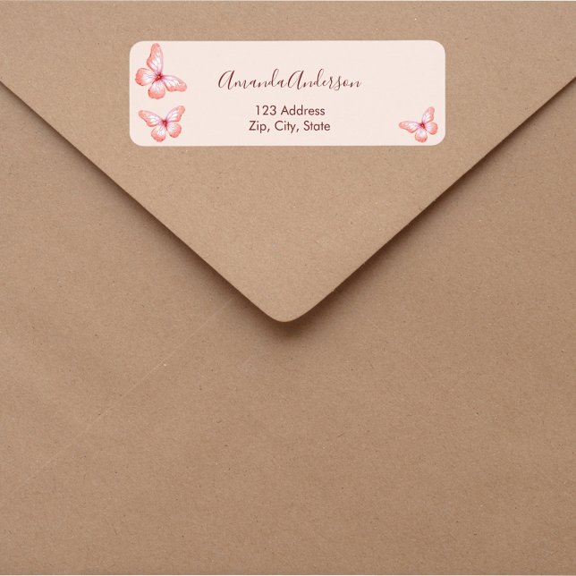 Butterfly rose gold peach return address label (Creator Uploaded)