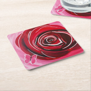 Butterfly Rose Painting by Alfred Fox Square Paper Coaster