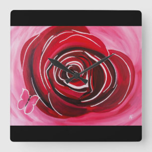 Butterfly Rose Painting by Alfred Fox Square Wall Clock