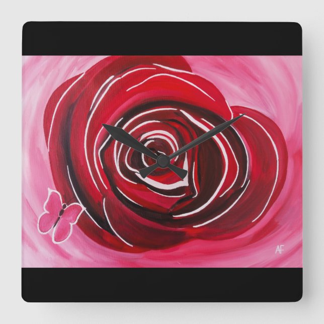 Butterfly Rose Painting by Alfred Fox Square Wall Clock (Front)