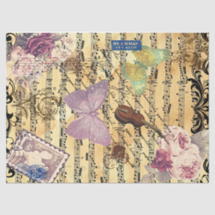 Butterfly, Roses and Notes Ephemera Tissue Paper