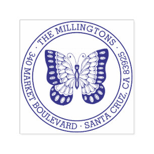 Butterfly Round Family Name Return Address Self-inking Stamp