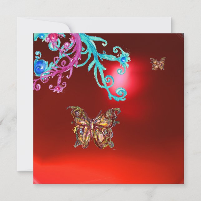 BUTTERFLY  RUBY ,blue bright pink red Invitation (Front)