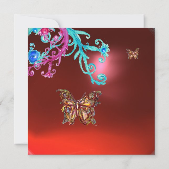 BUTTERFLY  RUBY ,blue bright pink red Invitation (Front)