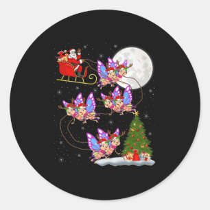 Butterfly Santa Sleigh Flying Funny Magical Christ Classic Round Sticker