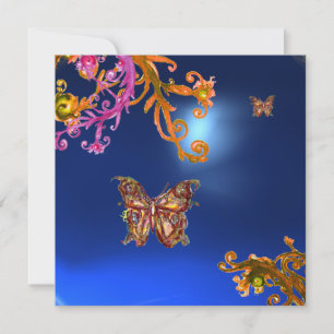 BUTTERFLY SAPPHIRE BLUE, bright pink yellow brown Invitation