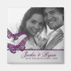Butterfly Save the Date Magnet Photo Purple