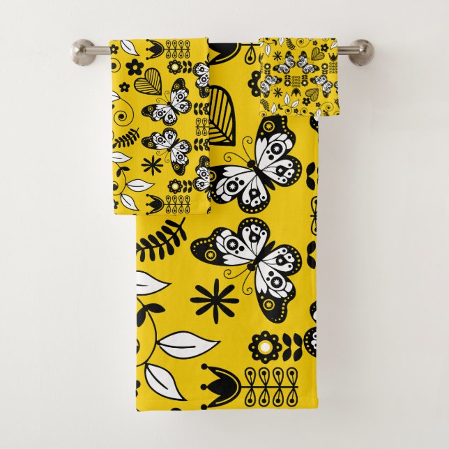 Butterfly Scandinavian folk art  Bath Towel Set (Insitu)