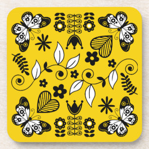 Butterfly Scandinavian folk art  Coaster