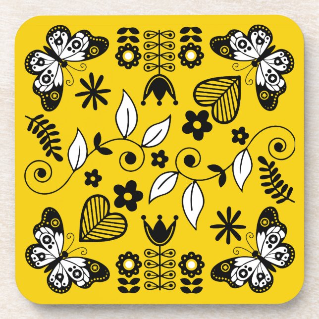 Butterfly Scandinavian folk art  Coaster (Front)