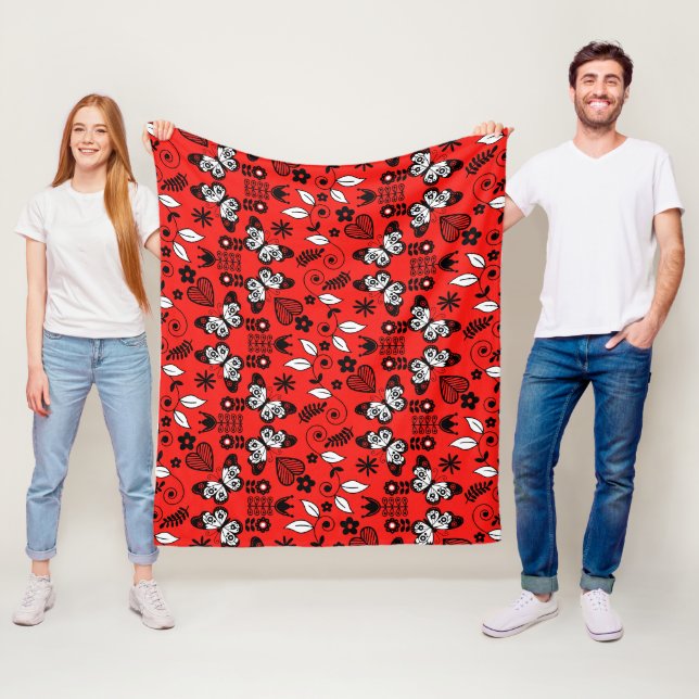 Butterfly Scandinavian folk art  Fleece Blanket (In Situ)