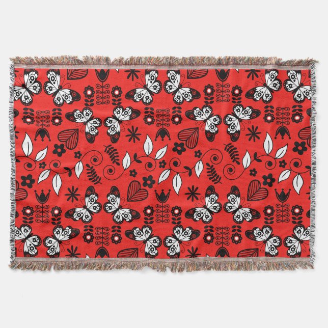 Butterfly Scandinavian folk art  Throw Blanket (Front)