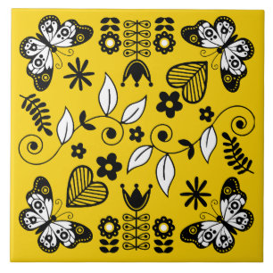 Butterfly Scandinavian folk art Tile