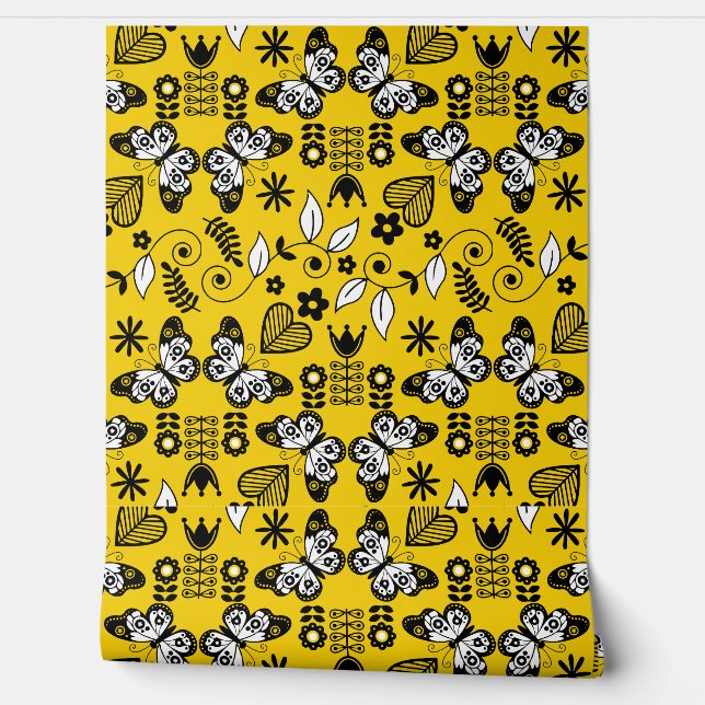 Butterfly Scandinavian folk art  Wallpaper (Unrolling)