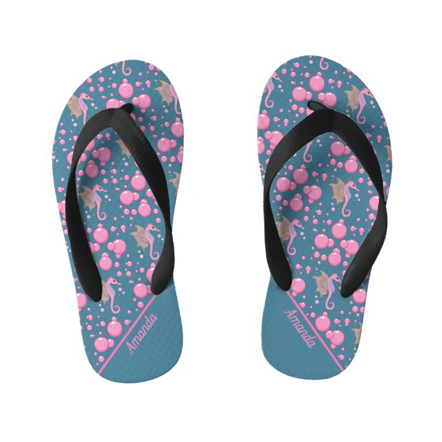 Butterfly Seahorse in Bubbles Custom Flip Flops (Footbed)
