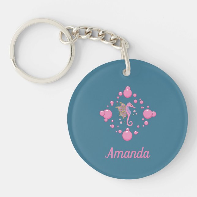 Butterfly Seahorse in Bubbles Custom Keychain (Front)