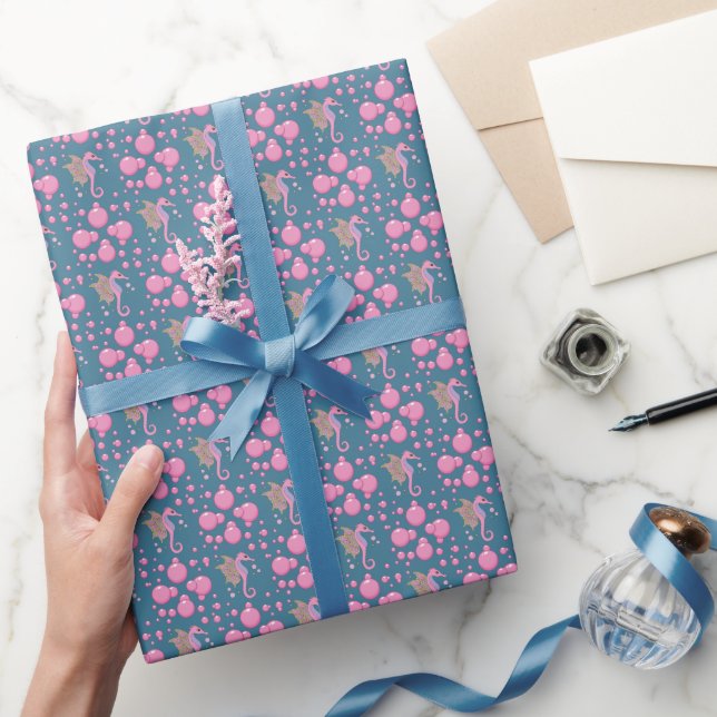 Butterfly Seahorse in Bubbles Wrapping Paper (Gifting)