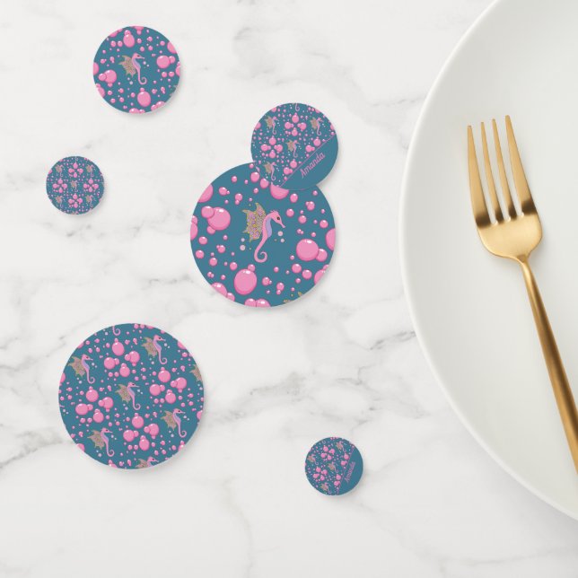 Butterfly Seahorse in pink Bubbles Custom Confetti (Group)