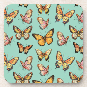 Butterfly Seamless Pattern. Monarch Butterfly  Coaster