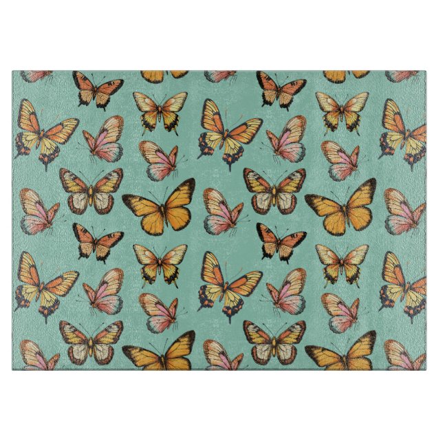 Butterfly Seamless Pattern. Monarch Butterfly  Cutting Board (Front)