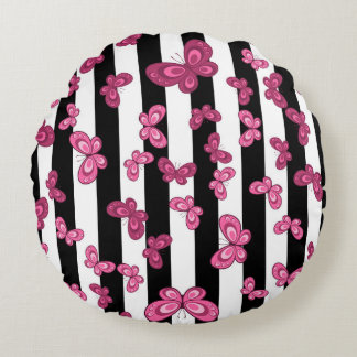 Butterfly seamless pattern on white background. Pa Round Cushion