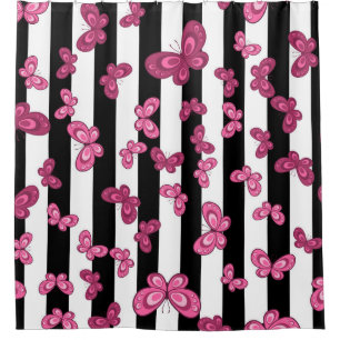 Butterfly seamless pattern on white background. Pa Shower Curtain