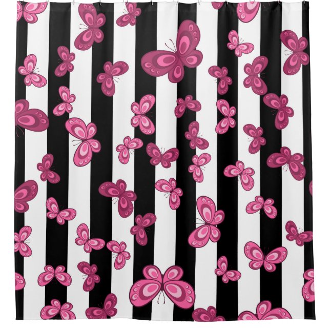 Butterfly seamless pattern on white background. Pa Shower Curtain (Front)