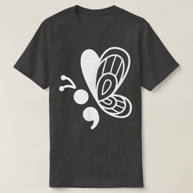 Butterfly Semicolon Mental Health Awareness 625  T-Shirt (Design Front)