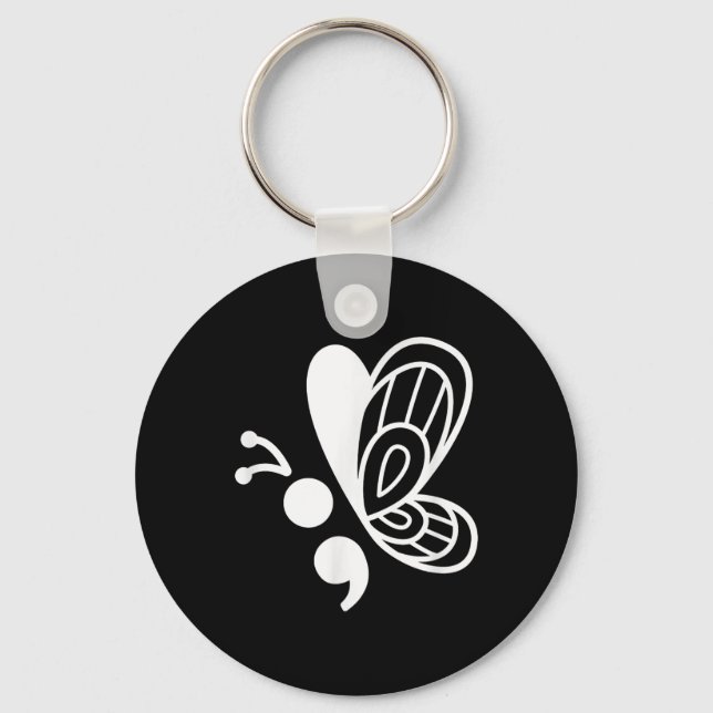 Butterfly Semicolon Mental Health Awareness  Key Ring (Front)