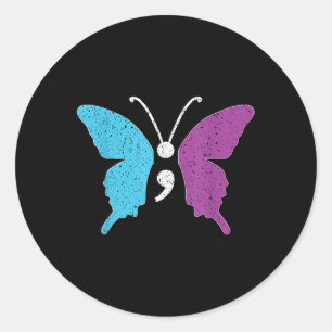 Butterfly Semicolon Purple &amp; Teal Suicide Prev Classic Round Sticker