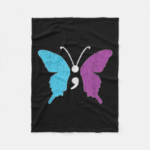 Butterfly Semicolon Purple &amp; Teal Suicide Prev Fleece Blanket