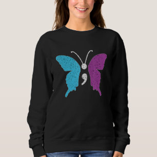 Butterfly Semicolon Purple & Teal Suicide Preventi Sweatshirt