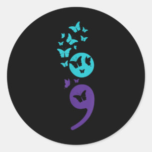 Butterfly Semicolon Suicide Awareness Mental Healt Classic Round Sticker