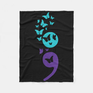 Butterfly Semicolon Suicide Awareness Mental Healt Fleece Blanket