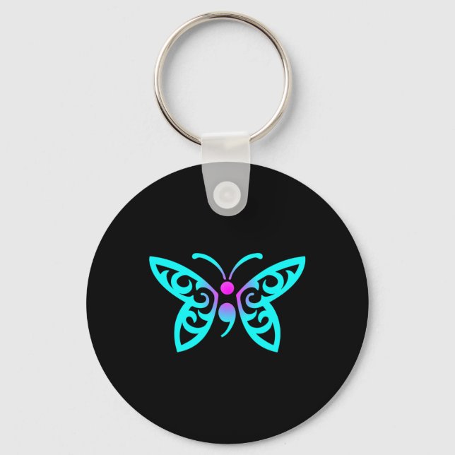 Butterfly Semicolon Warrior Suicide Prevention Awa Key Ring (Front)