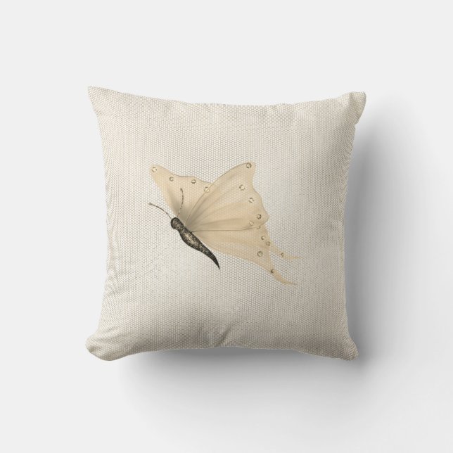 Butterfly Sepia  White Warm Neutral Cottage Cushion (Front)