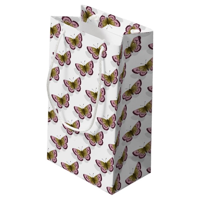 butterfly shadow on white small gift bag (Back Angled)