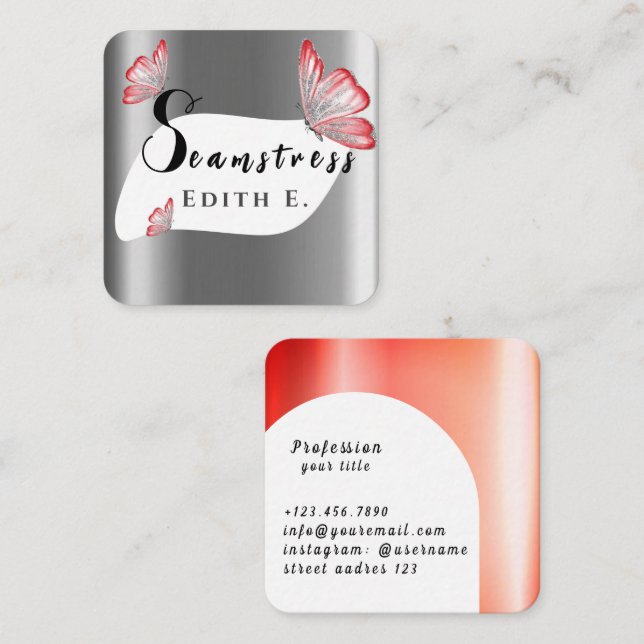 Butterfly Shiny Square Business Card (Front/Back)