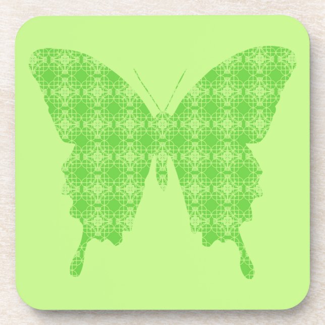 Butterfly silhouette, lime green coaster (Front)
