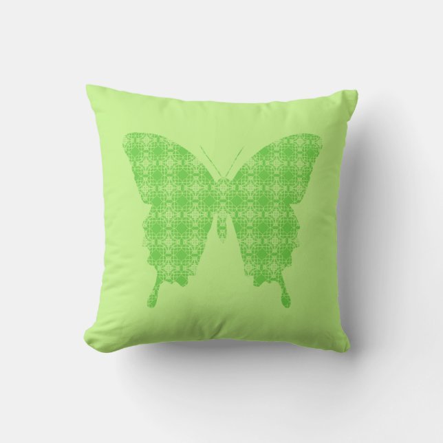 Butterfly silhouette, lime green cushion (Front)
