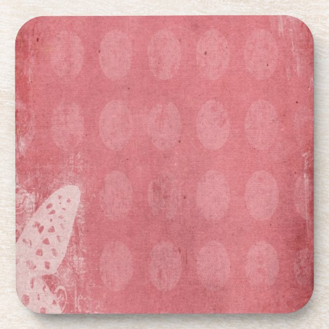 Butterfly Silhouette on Pink Grunge Coaster (Front)