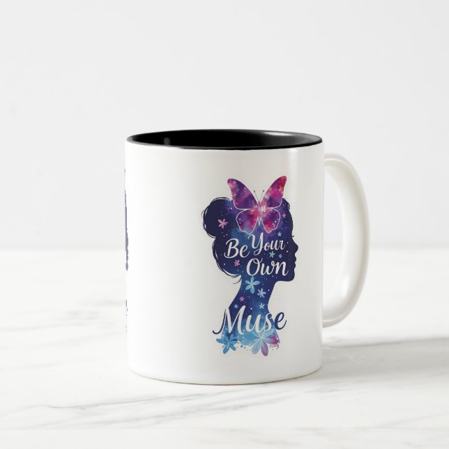 butterfly silhouette,self-discovery,be your own mu Two-Tone coffee mug (Front Right)