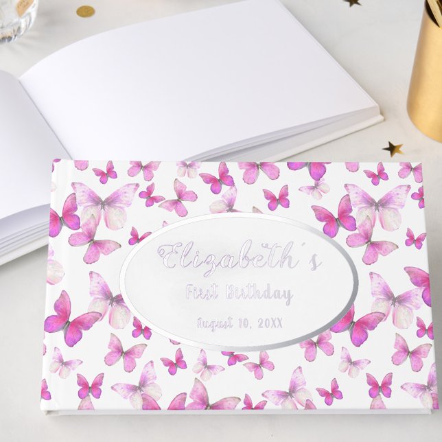 Butterfly Silver Foil First Birthday Guest Book (Creator Uploaded)