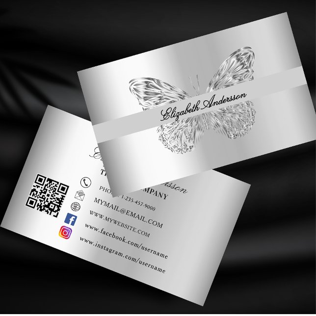 Butterfly silver QR code Business Card (Creator Uploaded)