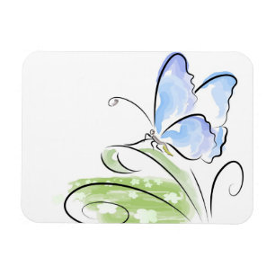 Butterfly sitting on grass over flower field magnet