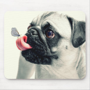 Butterfly Sitting on Pugs Tongue Mouse Pad