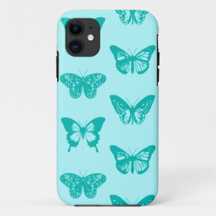 Butterfly sketch, aqua and turquoise iPhone 11 case